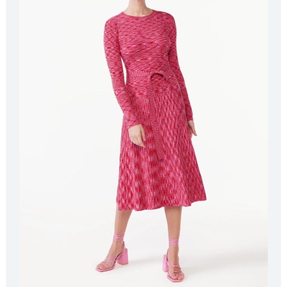 Scoop | Pink Space Dye Ribbed Midi Sweater Dress Long Sleeves Size Large